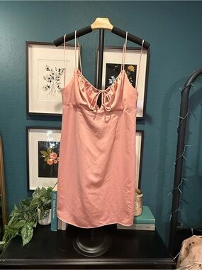 Topshop Dusty Rose Satin Slip Dress with Tie